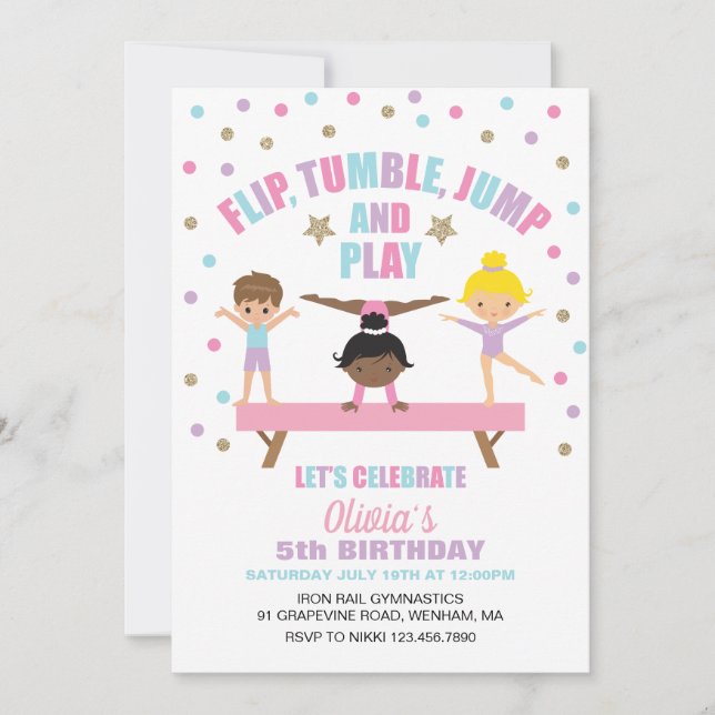 Invitation Gymnastique pastel anniversaire (Devant)