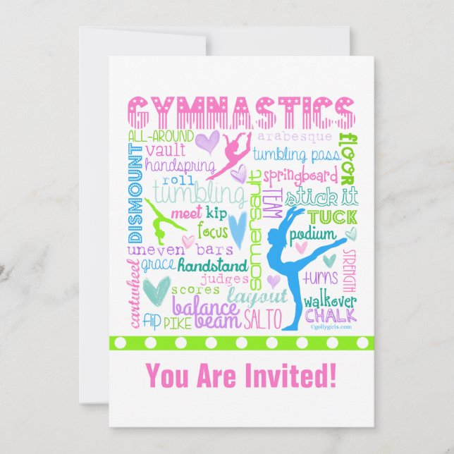 Invitation Gymnastique Pastel personnalisée Mots Typographie (Devant)