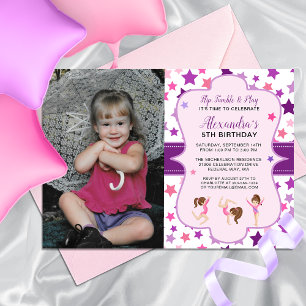 Invitation Gymnastique Photo Girl Stars Anniversaire