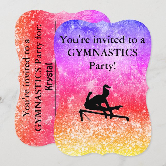 Invitation Gymnastique Rainbow Birthday Party (Devant / Derrière)