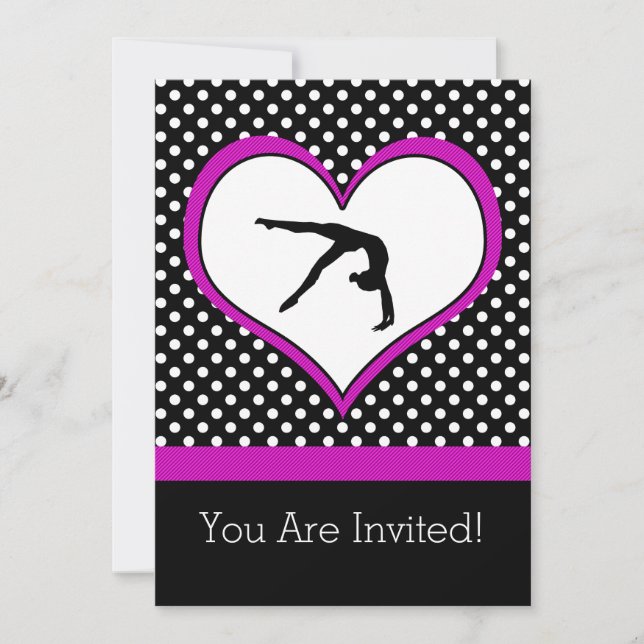 Invitation Gymnastique rose Polka-Dot avec coeur (Devant)