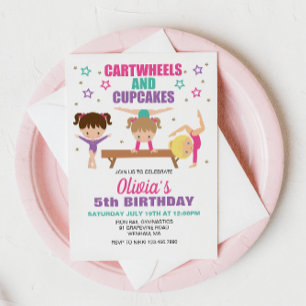 Invitation Gymnastique roues et cupcakes Anniversaire