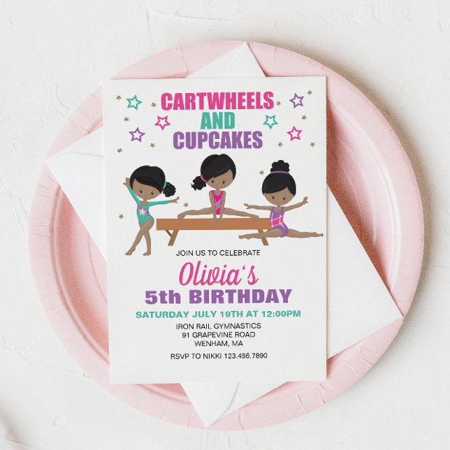 Invitation Gymnastique roues et cupcakes Anniversaire Invita (Créateur téléchargé)