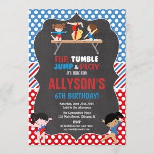 Invitation Gymnastique rouge blanc bleu olympique anniversair