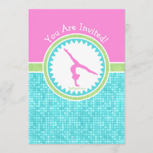 Invitation Gymnastique Tri-Pastel Couleur Avec Tuile Aqua