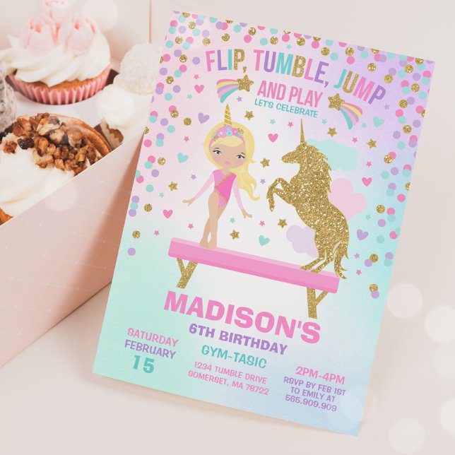 Invitation Gymnastique Unicorne Gymnastique Party (Créateur téléchargé)