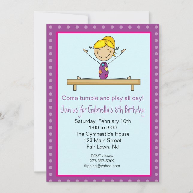 Invitation Gymnastique violette Chiffre d'anniversaire Invita (Devant)