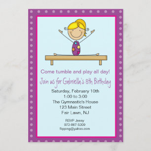 Invitation Gymnastique violette Chiffre d'anniversaire Invita