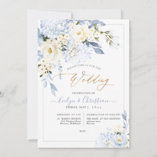 Invitation H2 Blue Hydrangea Crème Rose Mariage