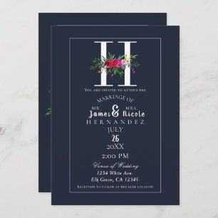 Invitation H Monogramme Dernier initial bleu Floral Mariage
