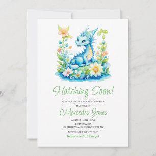 Invitation Hachage Floral Dragon Bleu Bientôt Baby shower