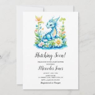 Invitation Hachage Floral Dragon Bleu Bientôt Baby shower