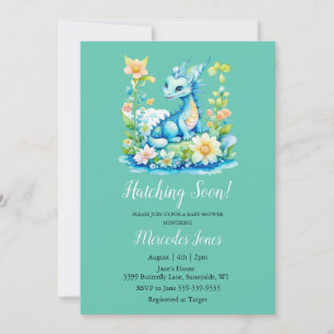Invitation Hachage Floral Dragon Bleu Bientôt Baby shower