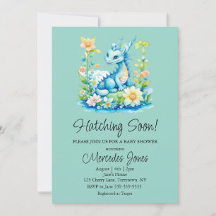 Invitation Hachage Floral Dragon Bleu Bientôt Baby shower