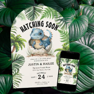 Invitation Hachage modifiable Bientôt Baby shower Dinosaur