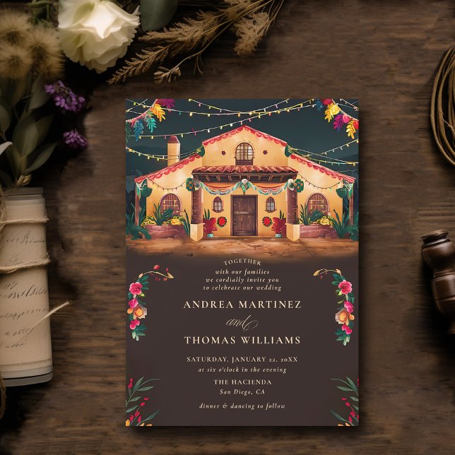 Invitation Hacienda Mexicaine Rustique Élégant Mariage Fiesta (rancho mexican wedding invitation fiesta hacienda watercolor earthy brown elegant modern classy)