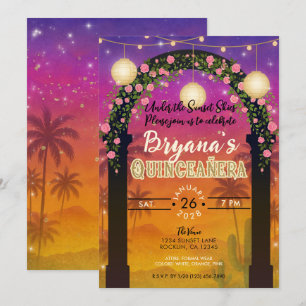 Invitation Hacienda Sunset Floral Arch 15e Quinceañera 