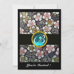 INVITATION HAIKU/ FLEURS DE PRINTEMPS BLEU TURQUOISE GEM MONO