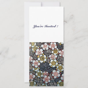 INVITATION HAIKU/ NOIR BLANC JAUNE ROSE FLEURS DE PRINTEMPS