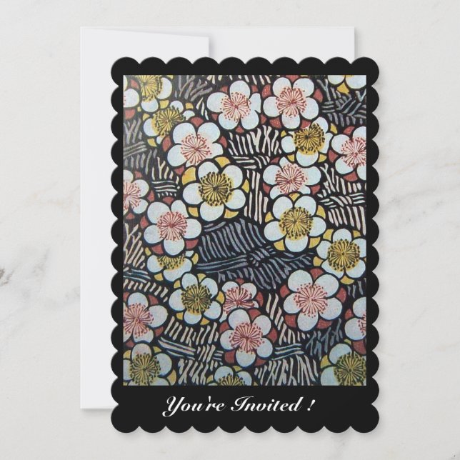 INVITATION HAIKU/ NOIR BLANC JAUNE ROSE FLEURS DE PRINTEMPS (Devant)