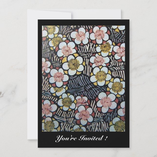 INVITATION HAIKU/ NOIR BLANC JAUNE ROSE FLEURS DE PRINTEMPS (Devant)