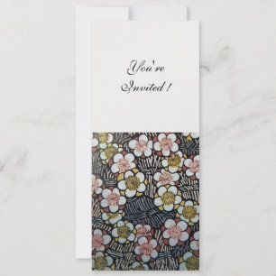 INVITATION HAIKU/ NOIR BLANC JAUNE ROSE FLEURS DE PRINTEMPS