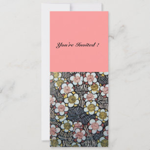 INVITATION HAIKU/ NOIR BLANC JAUNE ROSE FLEURS DE PRINTEMPS