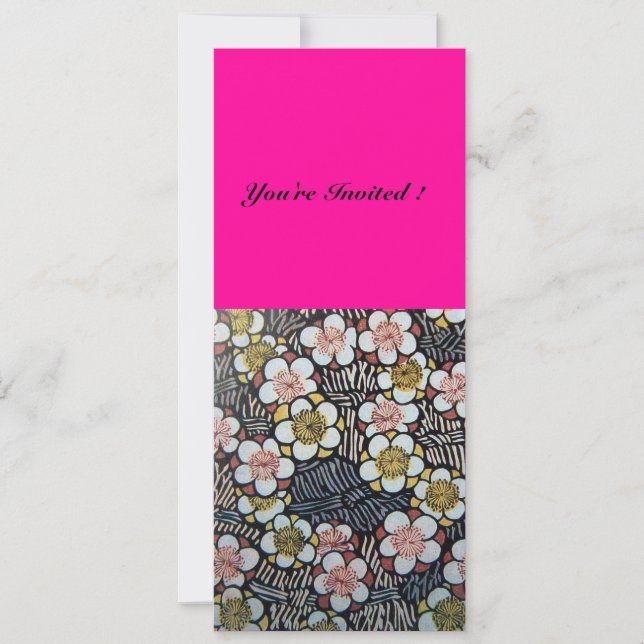 INVITATION HAIKU/ NOIR BLANC PINK FUCHSIA FLEURS DE PRINTEMPS (Devant)