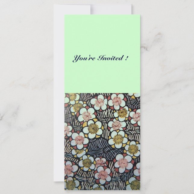 INVITATION HAIKU/ NOIR BLANC PINK VERT FLEURS DE PRINTEMPS (Devant)