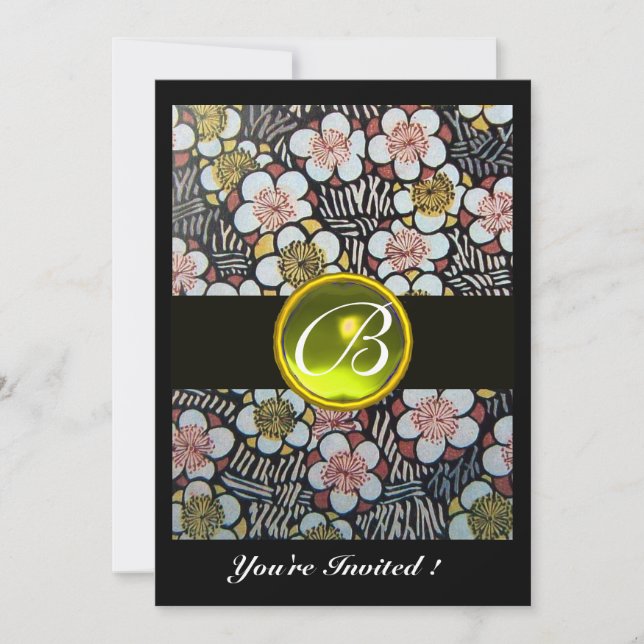 INVITATION HAIKU/PRÉCIEUSES FLEURS DE PRINTEMPS JAUNE TOPAZE  (Devant)