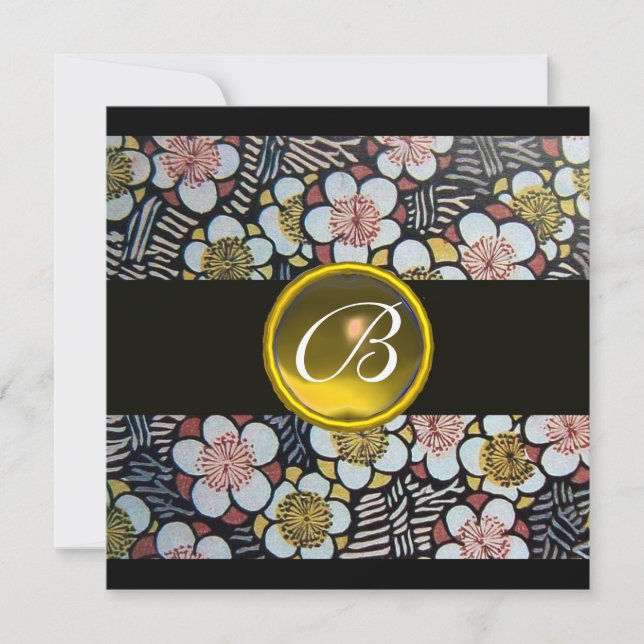 INVITATION HAIKU/PRIMAVERA FLEURS TOPAZE JAUNE MONOGRAMME (Devant)