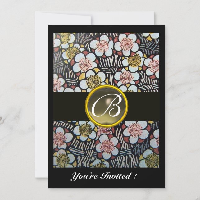 INVITATION HAIKU /SPRING FLEURS GRAY AGATE GEM MONOGRAM (Devant)