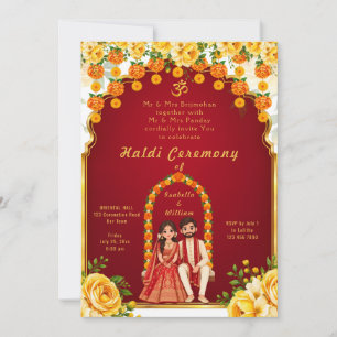Invitation Haldi Couple Indien Hindou Mariage Jaune