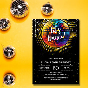 Invitation Halftone Or Coloré Disco Ball Anniversaire