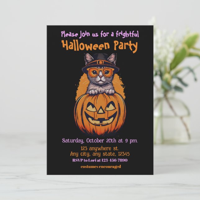 Invitation Halloween, 1 kitty, mignonne, amusante, effrayante (Debout devant)