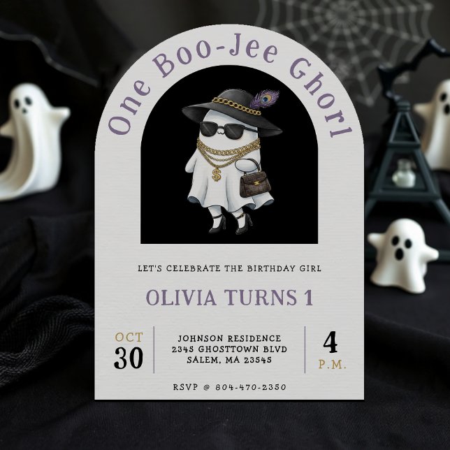 Invitation Halloween 1er Anniversaire Fête One Boujee Ghost (Halloween 1st Birthday Party One Boujee Ghost Invitation
)