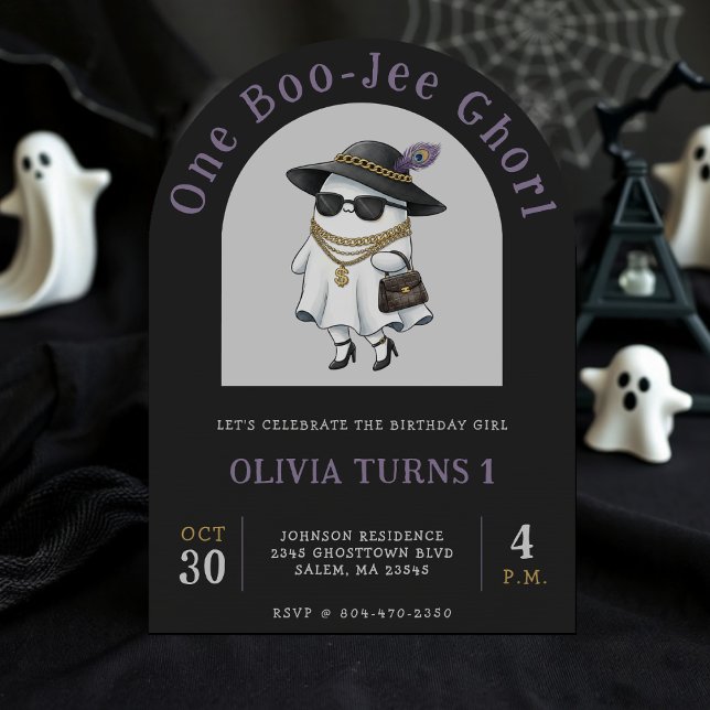 Invitation Halloween 1er Anniversaire Fête One Boujee Ghost (Halloween 1st Birthday Party One Boujee Ghost Invitation
)