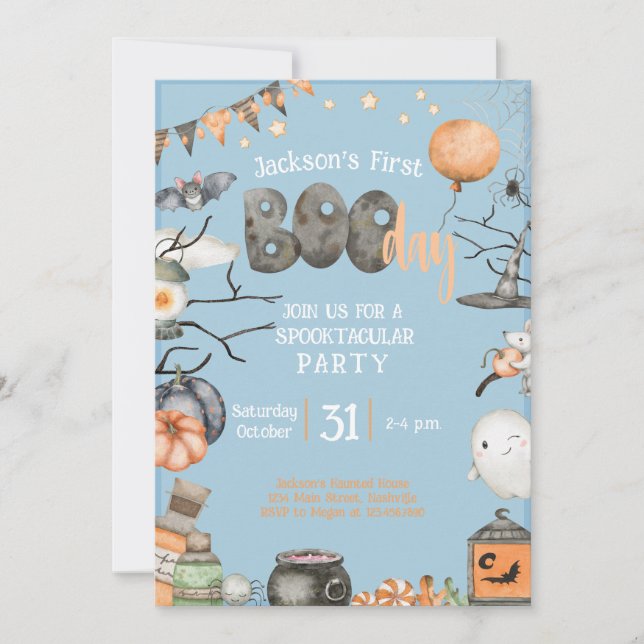 Invitation Halloween 1ER Anniversaire N'importe quel âge Blue (Devant)