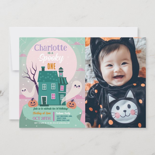 Invitation Halloween 1ère Photo Fantômes Maison Party Haunted (Devant)