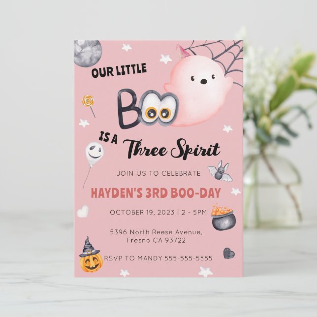 Invitation Halloween 3e anniversaire fille trois esprit (Debout devant)