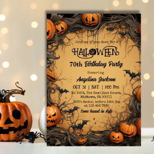 Invitation Halloween 70e Anniversaire Citrouille Vintage Sque