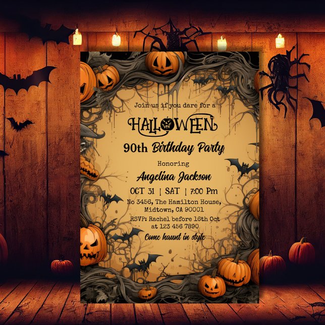 Invitation Halloween 90e anniversaire Citrouille Vintage Effr (Créateur téléchargé)