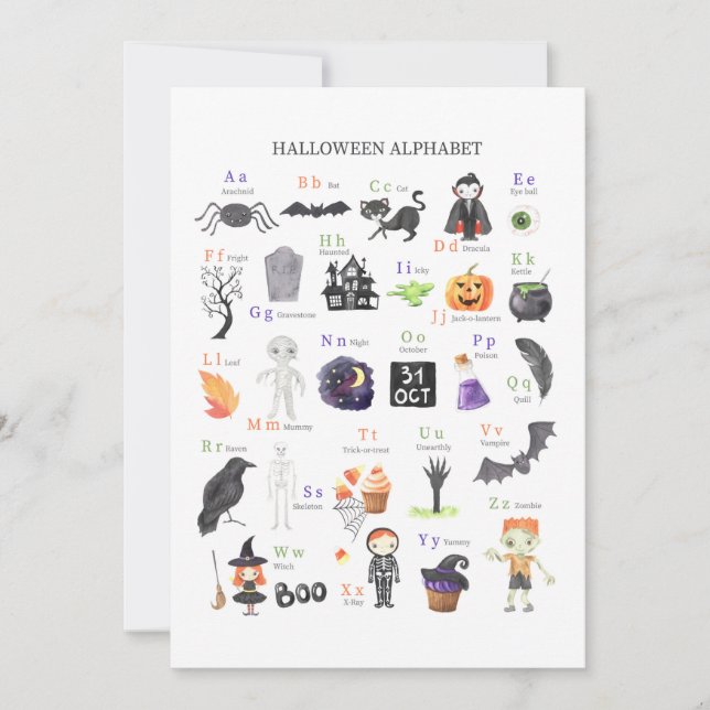 Invitation Halloween ABC Poster Guide d'étude pour enfants (Devant)