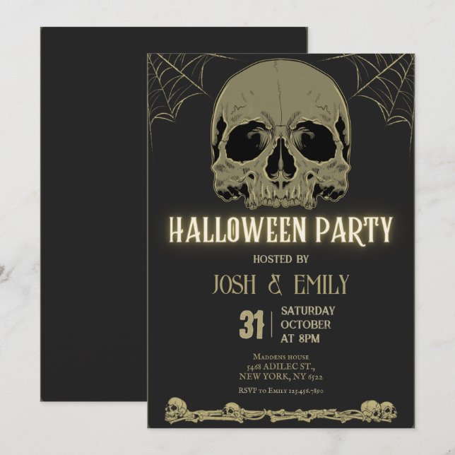 Invitation Halloween Adult Party Scull (Devant / Derrière)