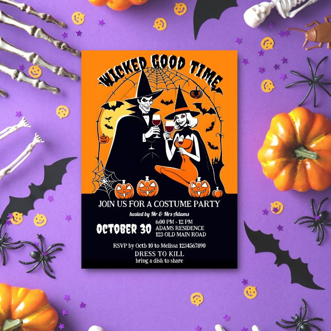 Invitation Halloween Adulte bonne fête costume bon temps (Adults Halloween costume dress up party wicked good time template invitation instant download retro)
