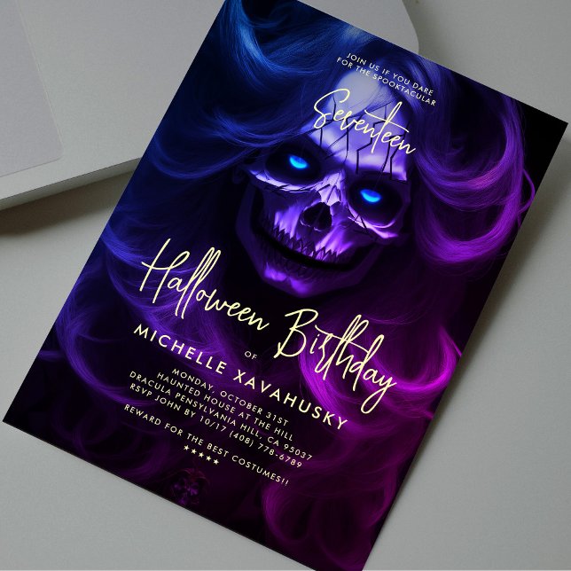 Invitation Halloween adulte fête anniversaire dame crâne mode (Adult Halloween Birthday Party Lady Skull Modern Invitation
)