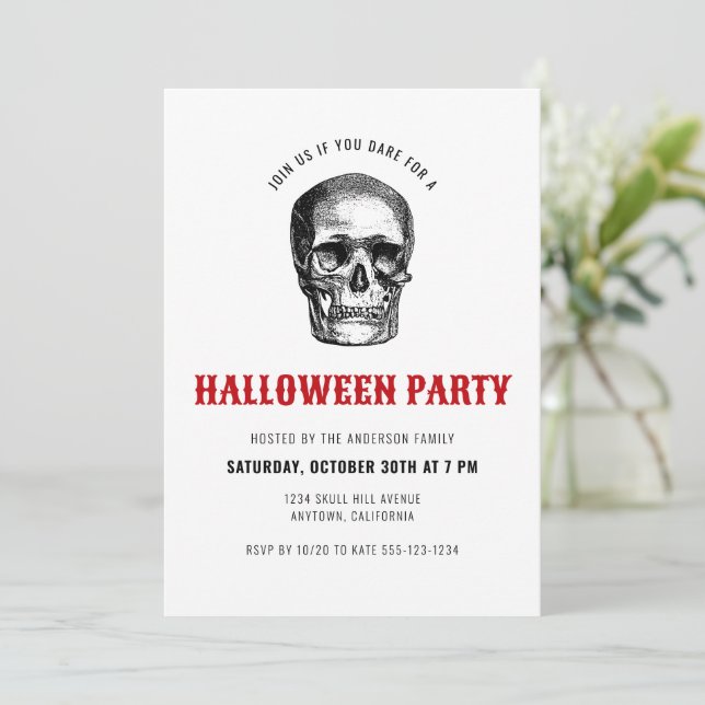 Invitation Halloween adulte moderne costume fête crâne Invita (Debout devant)