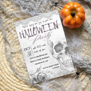 Invitation Halloween adulte vintage noir et blanc