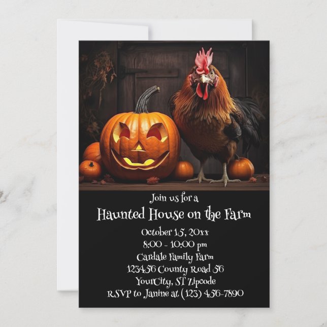 Invitation Halloween Agritourisme Chicken Rooster Maison hant (Devant)