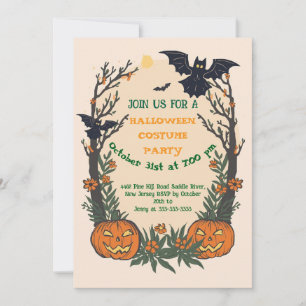 Invitation Halloween amusant avec citrouilles, chauves-souris